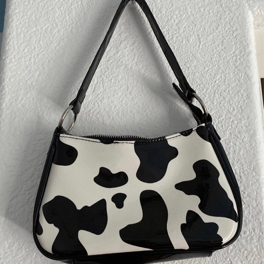 cow print baguette purse